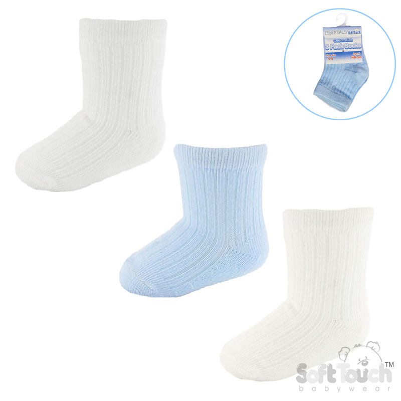 Blue/White/Cream 3 Pack Socks No. S82-B-NB-3m
