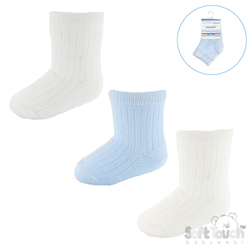 Blue/White/Cream 3 Pack Ribbed Socks No. S82-B