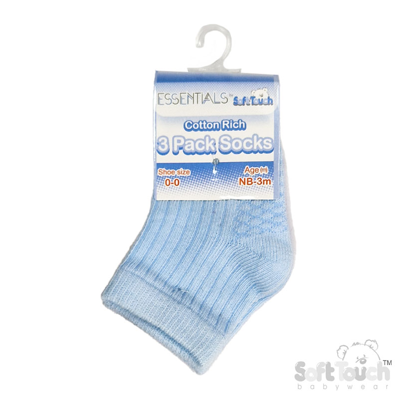 Blue/White/Cream 3 Pack Ribbed Socks No. S82-B
