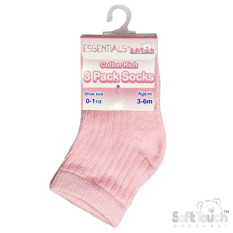 Pink/White/Cream 3 Pack Ribbed Socks : S82-P-3-6m