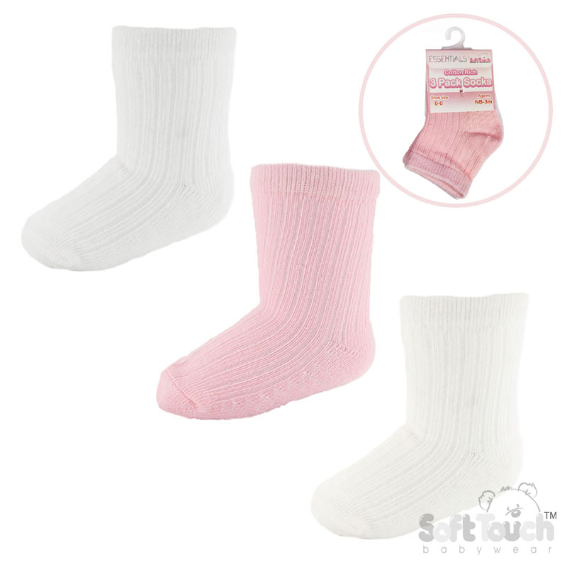 Pink/White/Cream 3 Pack Ribbed Socks No. S82-P