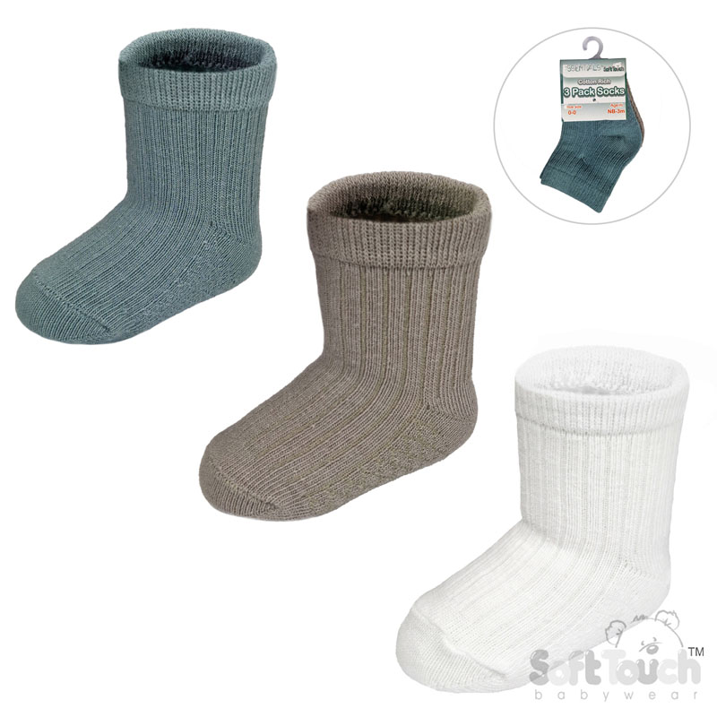 Cream/Sage Green/Biscuit 3 Pack Ribbed Socks No. S82-SG-NB-3m