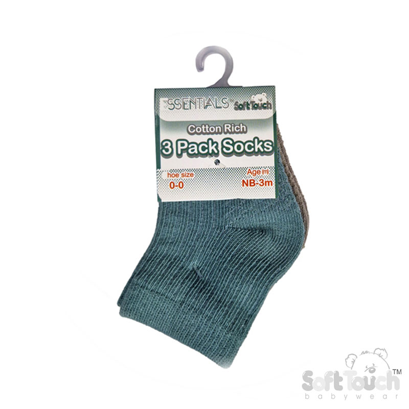 Cream/Sage Green/Biscuit 3 Pack Ribbed Socks No. S82-SG-NB-3m