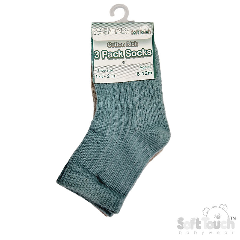 Cream/Sage Green/Biscuit 3 Pack Ribbed Socks No. S82-SG