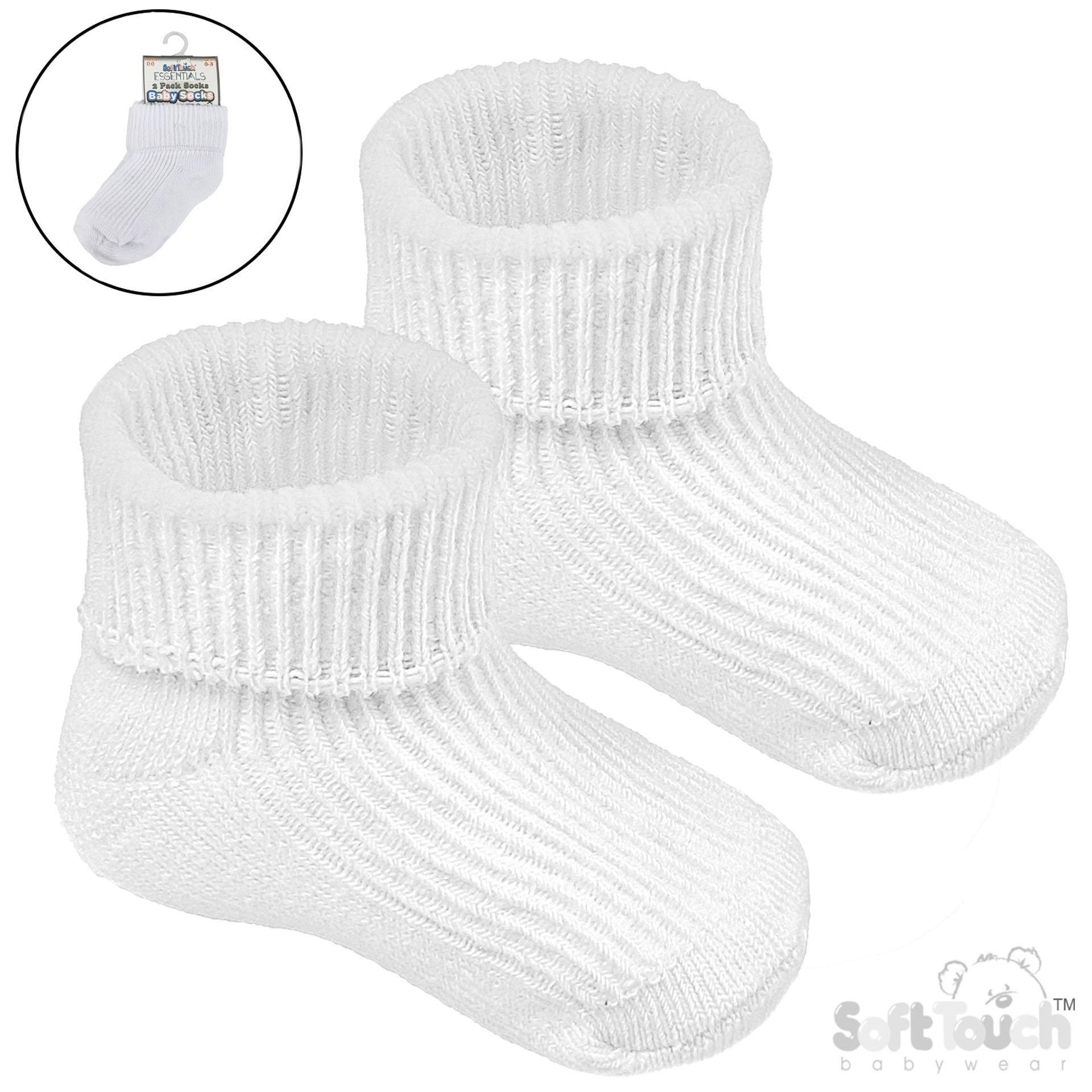 White 0-3m Plain TOT Socks (2 PK) S901-W