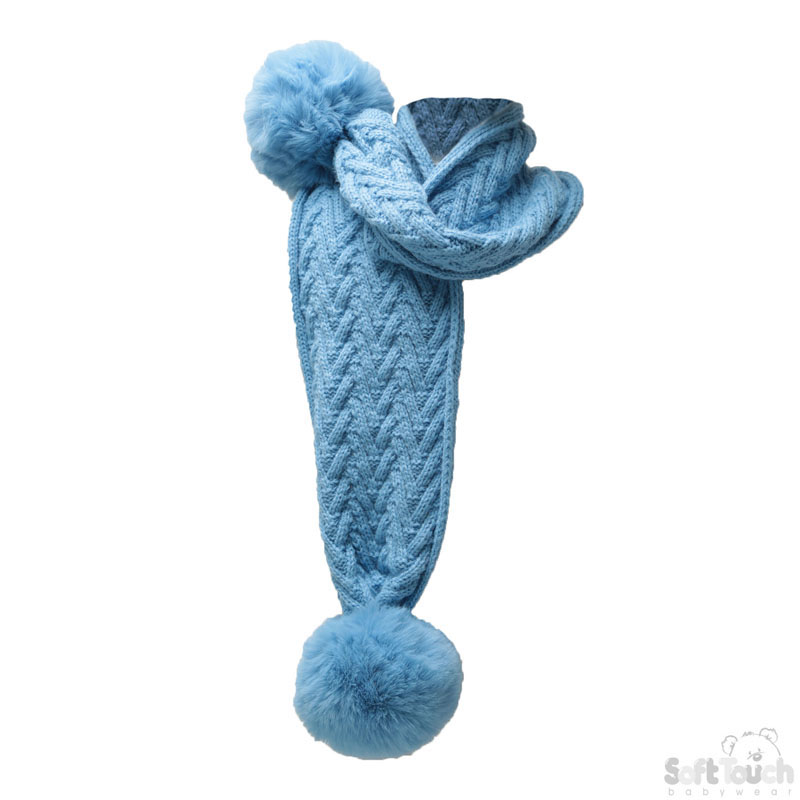 Blue Cheveron Scarf W/Pom Pom No. SC04-B-SM