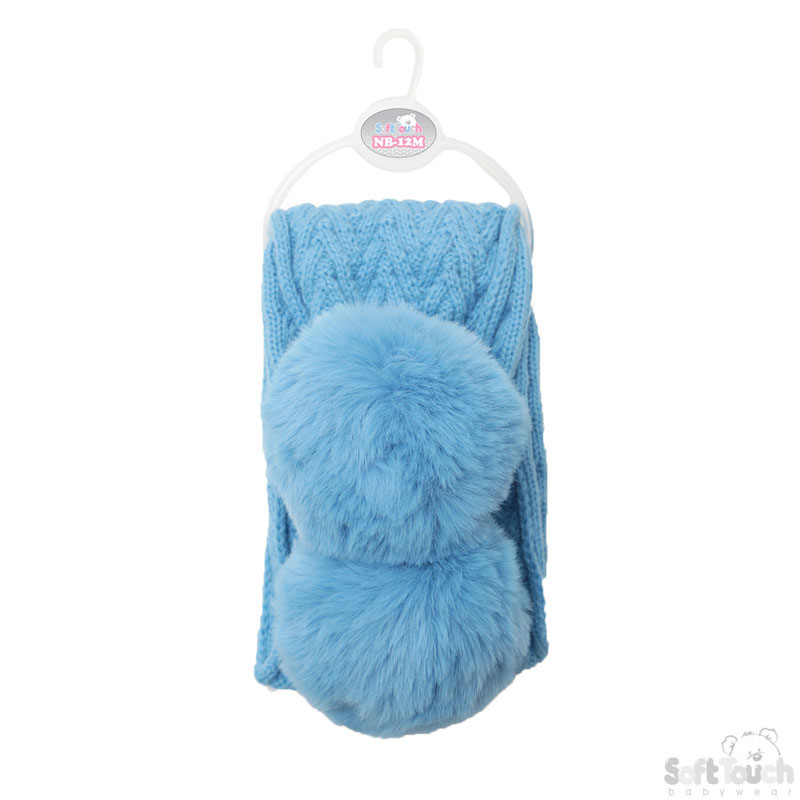 Blue Cheveron Scarf W/Pom Pom No. SC04-B-SM