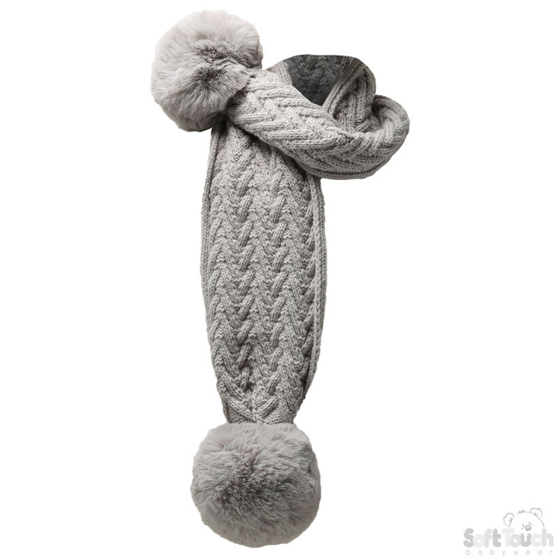 Grey Cheveron Scarf W/Pom Pom No. SC04-G-SM