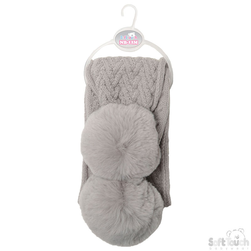Grey Cheveron Scarf W/Pom Pom No. SC04-G-SM