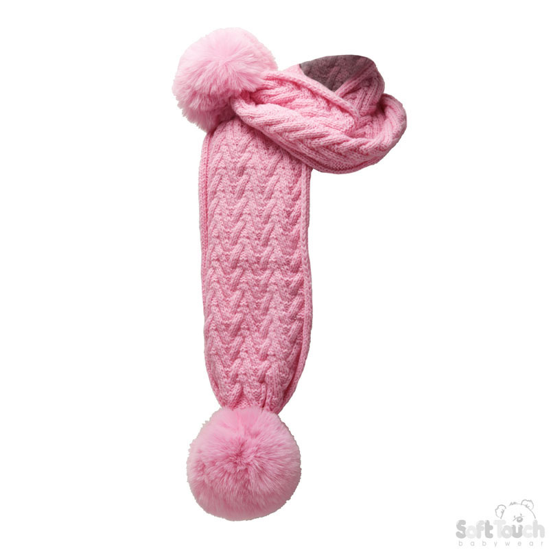 Pink Cheveron Scarf W/Pom Pom No. SC04-P-SM
