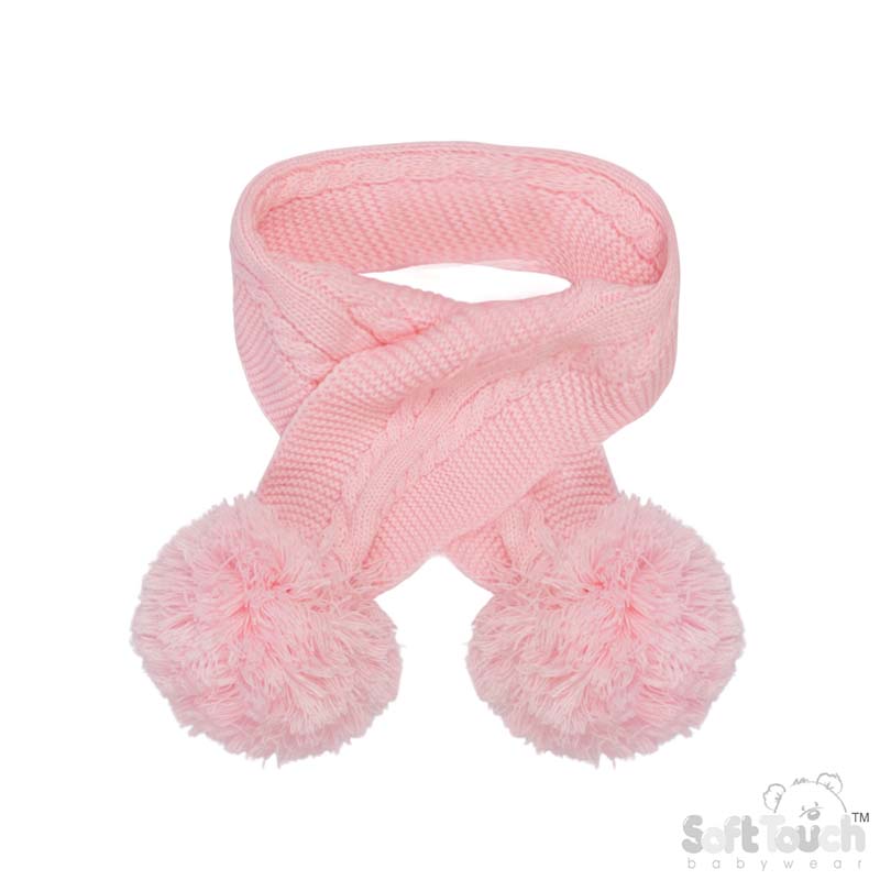 Pink 'Elegance' Cable Knit Scarf w/Pom Poms : SC12-P
