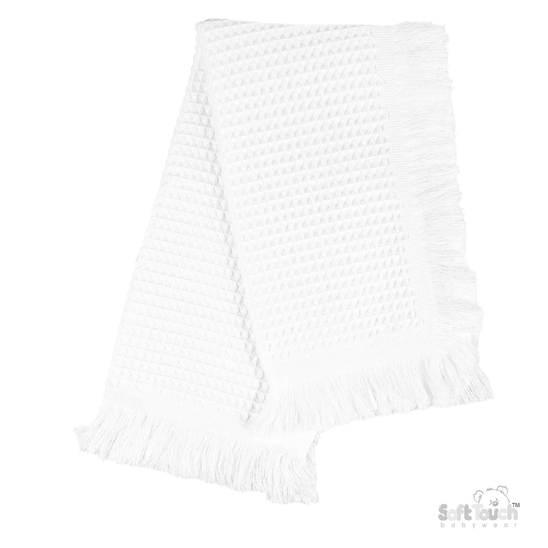 White Acrylic Baby Shawl w/Waffle Design No SH04-W