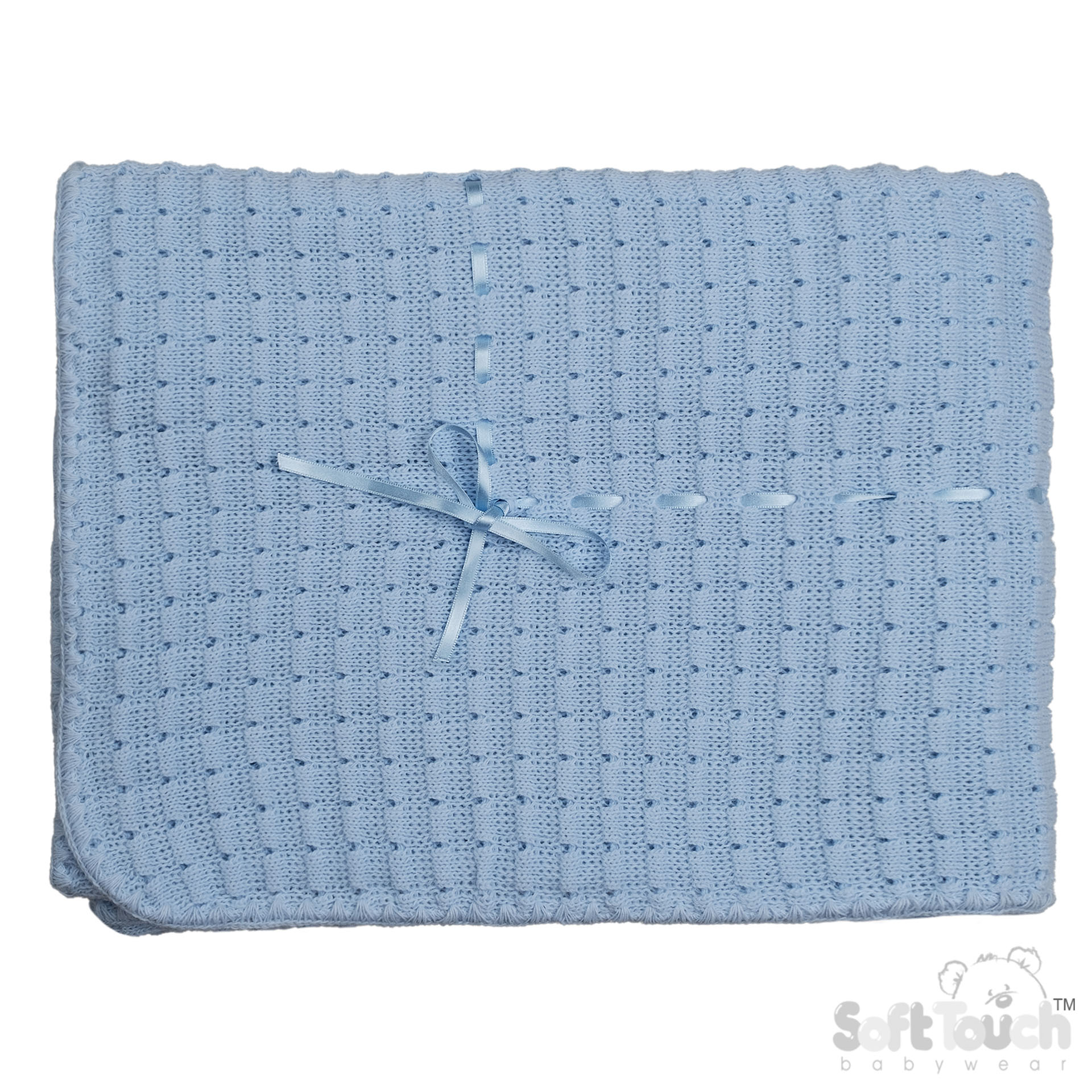  Blue Waffle Shawl w/Matching Ribbon  No.SH12-B