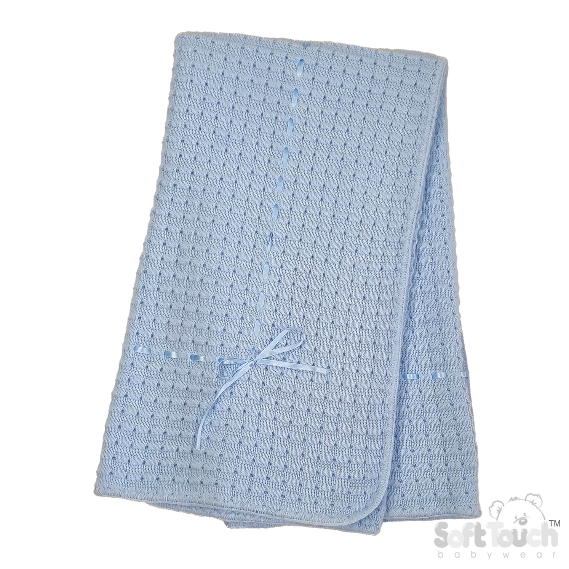  Blue Waffle Shawl w/Matching Ribbon  No.SH12-B