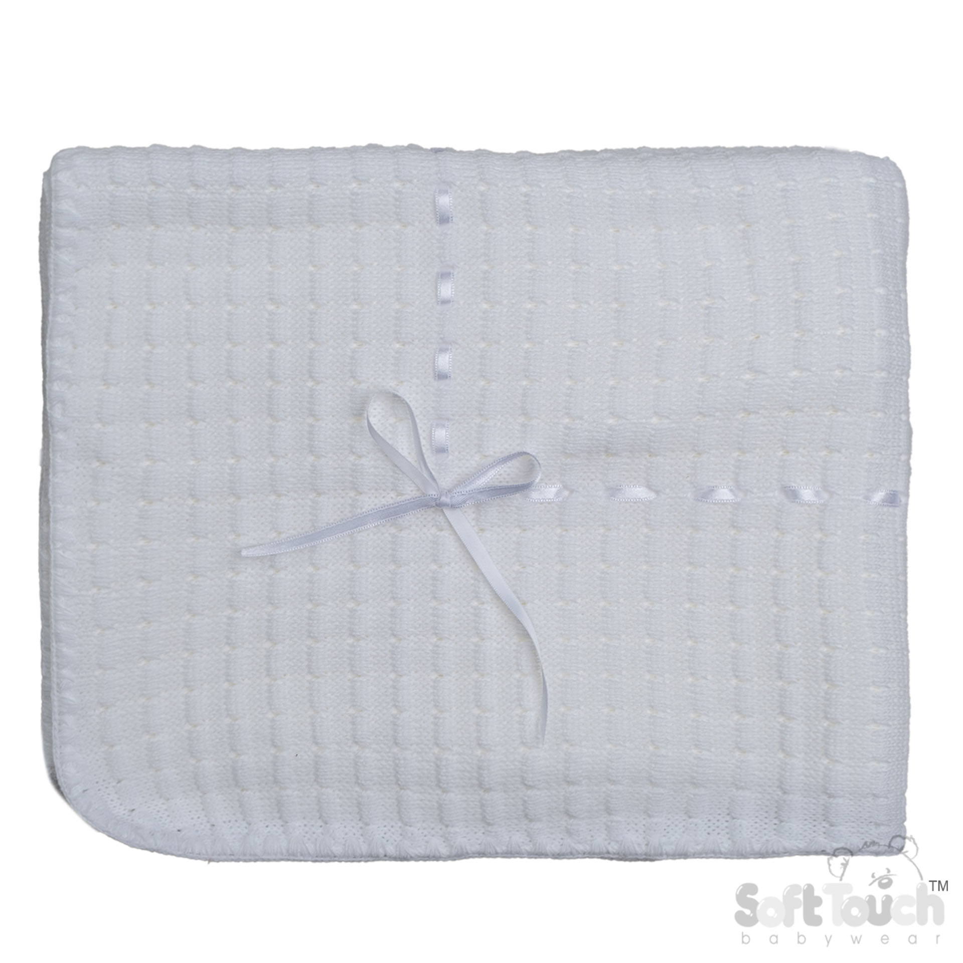 White Waffle Shawl w/Matching Ribbon  No.SH12-W