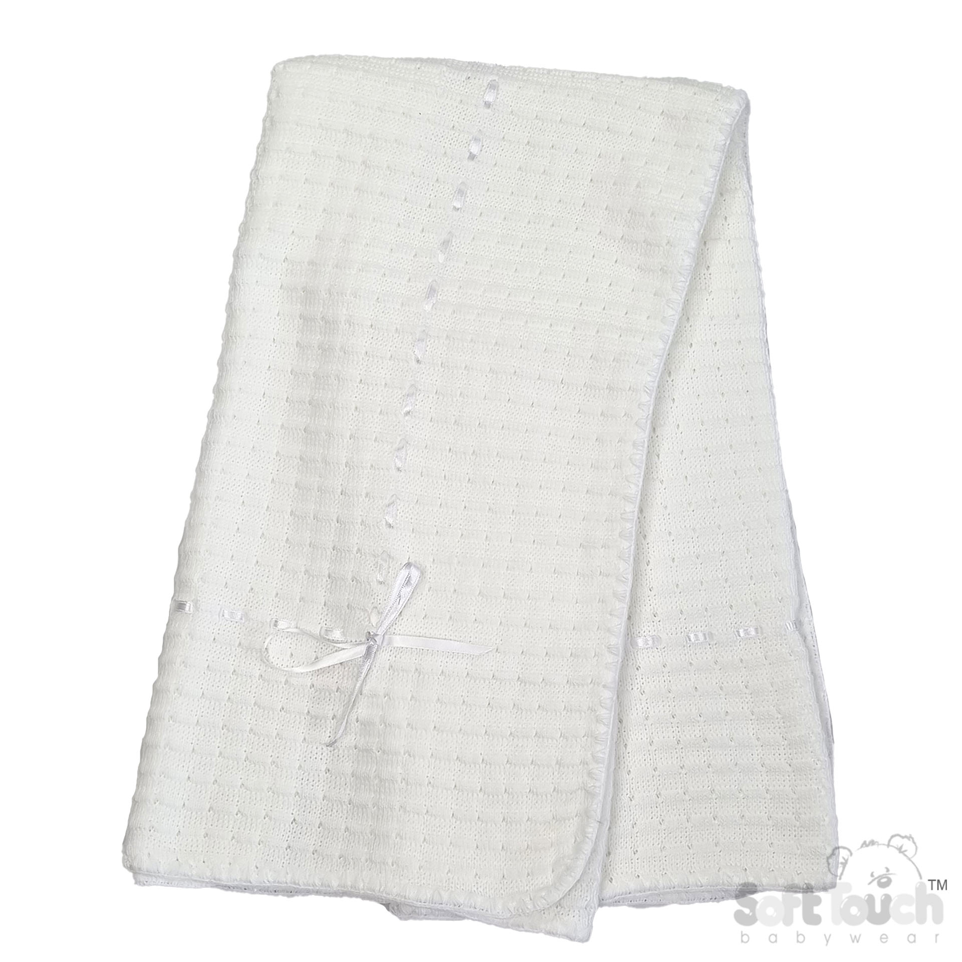 White Waffle Shawl w/Matching Ribbon  No.SH12-W