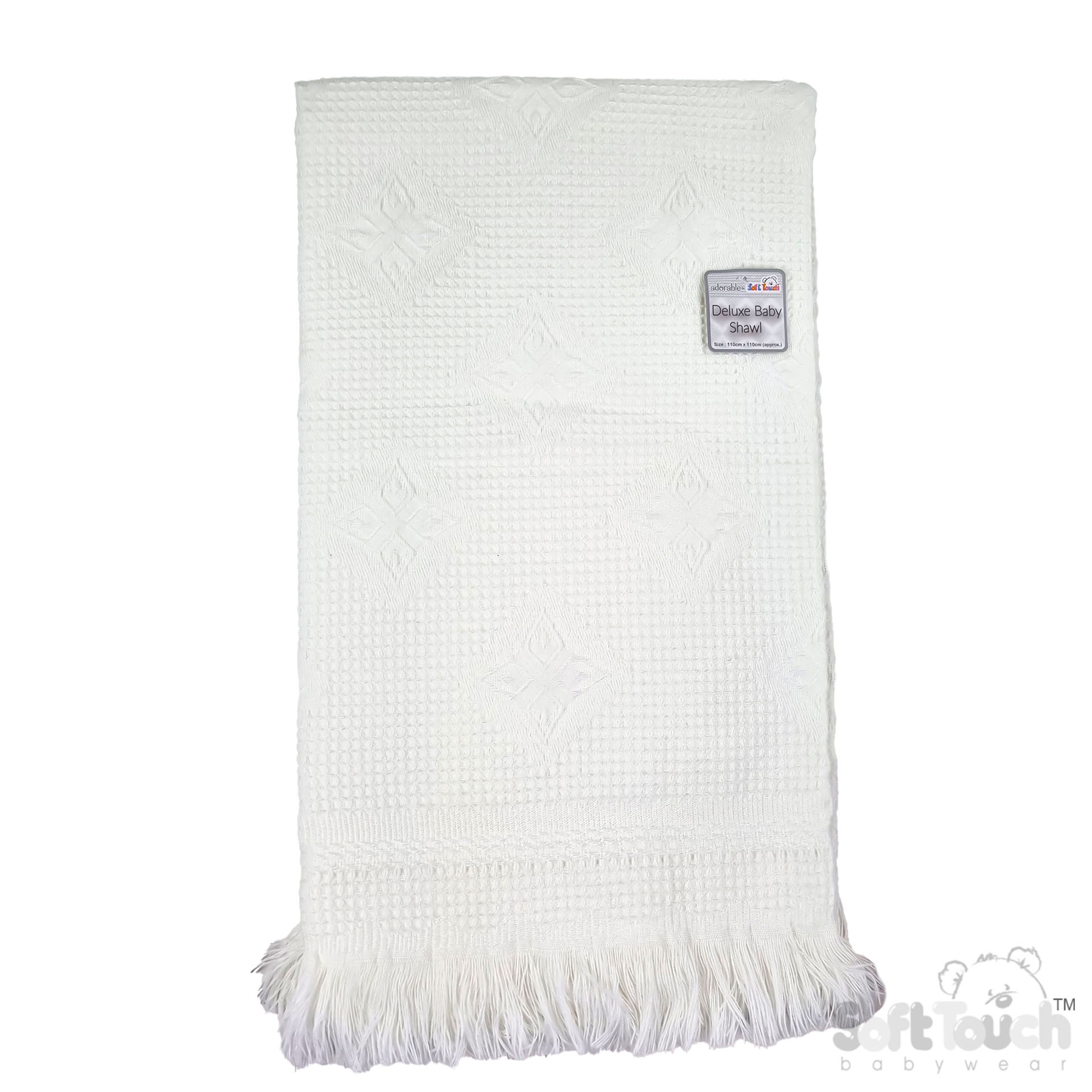 White Acrylic Baby Shawl with Frill : Star Design  No.SH22-BP-W