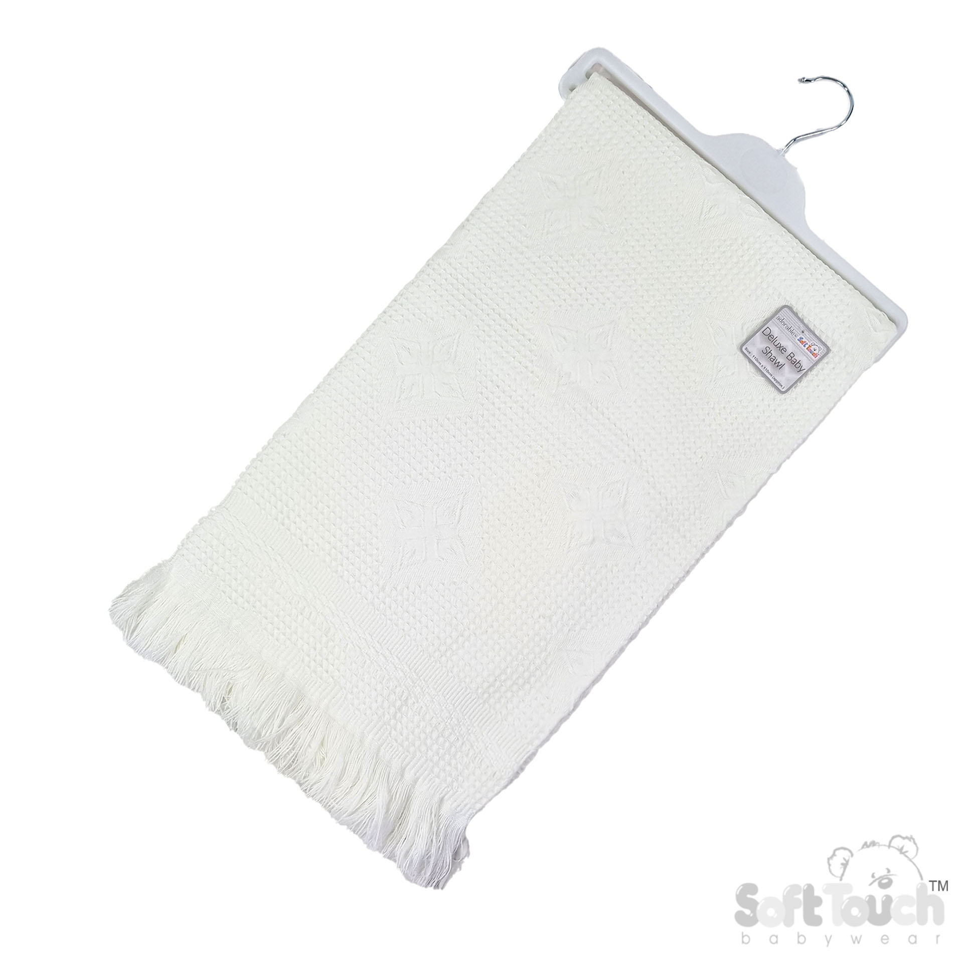 White Acrylic Baby Shawl with Frill : Star Design  No.SH22-W