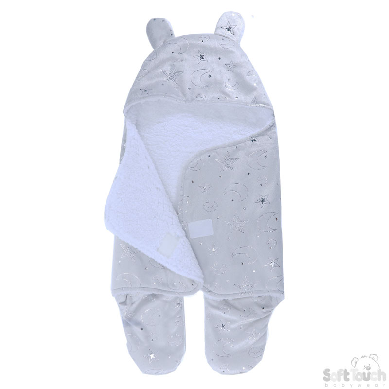 Grey W/Silver Moon & Stars Swaddle Wrap No. SW102-G