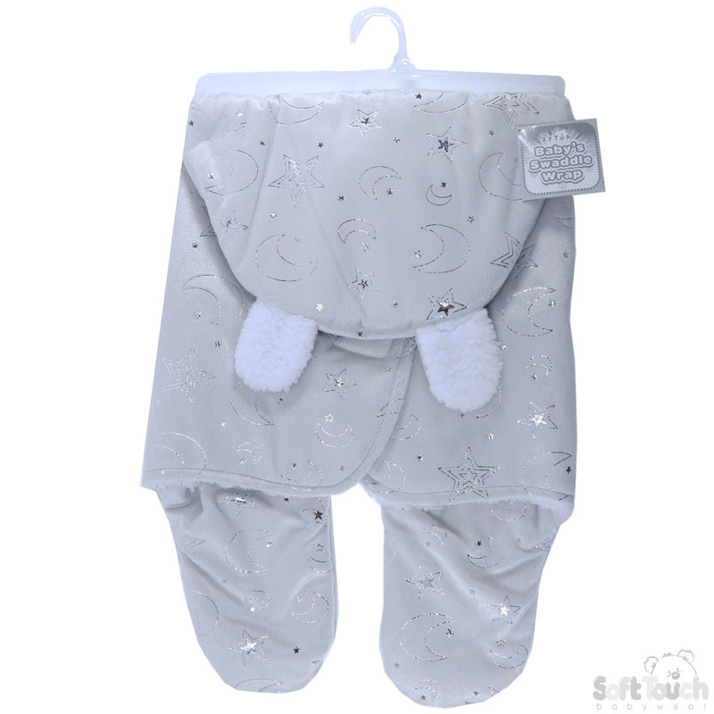 Grey W/Silver Moon & Stars Swaddle Wrap No. SW102-G