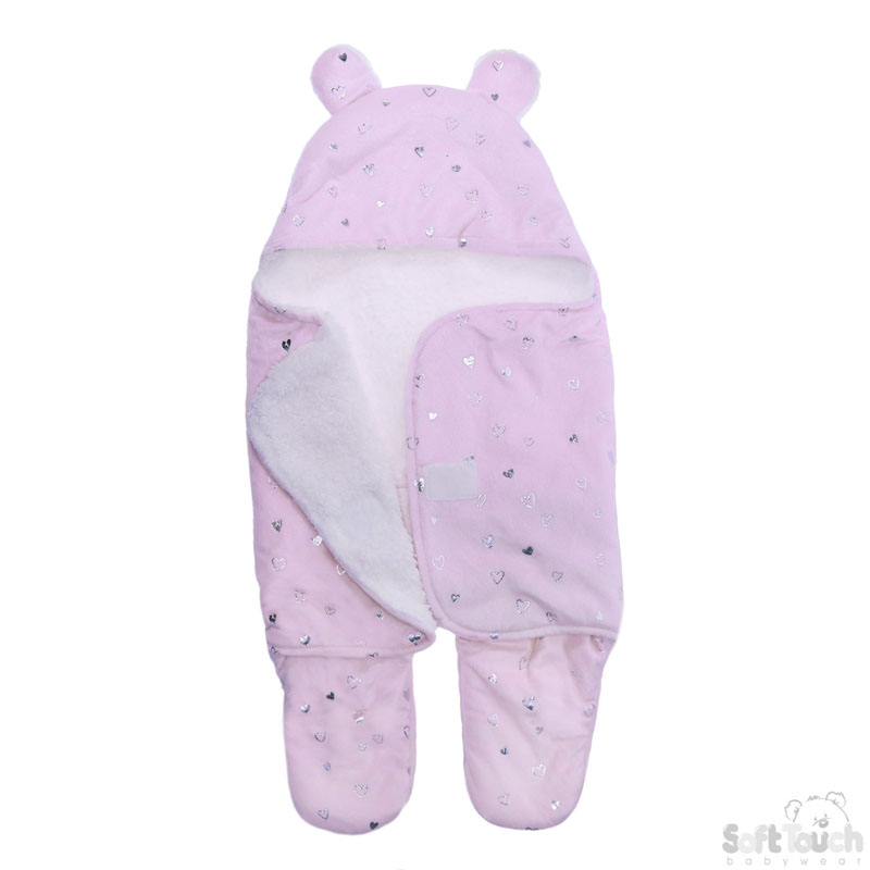 Pink W/Silver Hearts Swaddle Wrap No. SW102-P