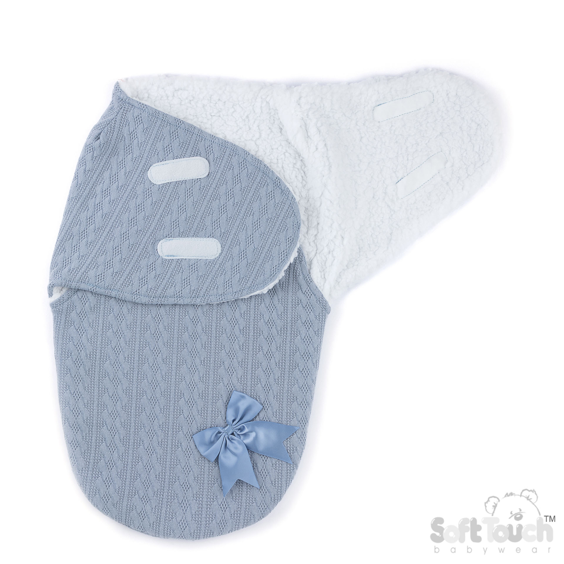 Dusty Blue Cable Swaddle Wrap w/Bow : SW188-DB