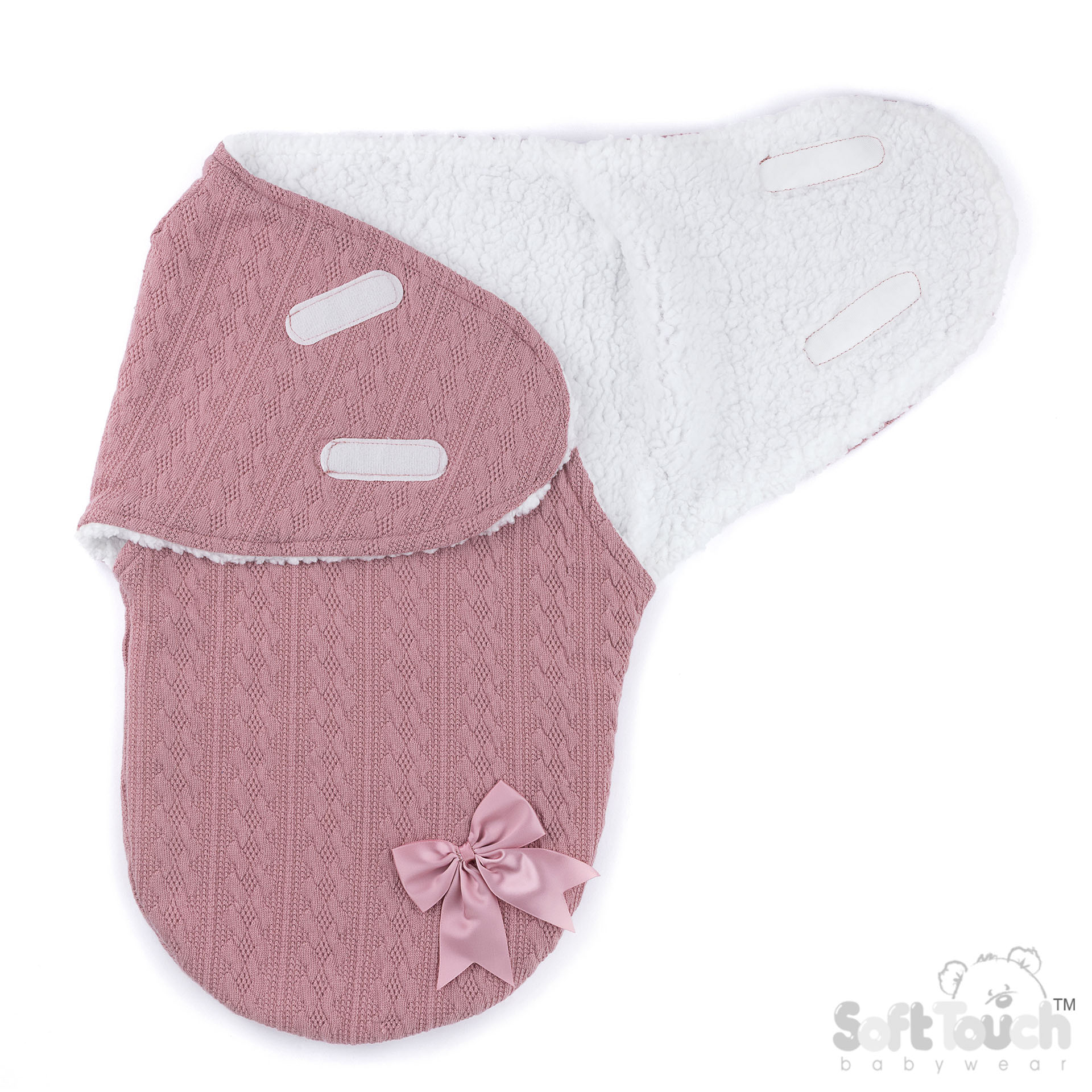 Dusty Pink Cable Swaddle Wrap w/Bow: SW188-DP