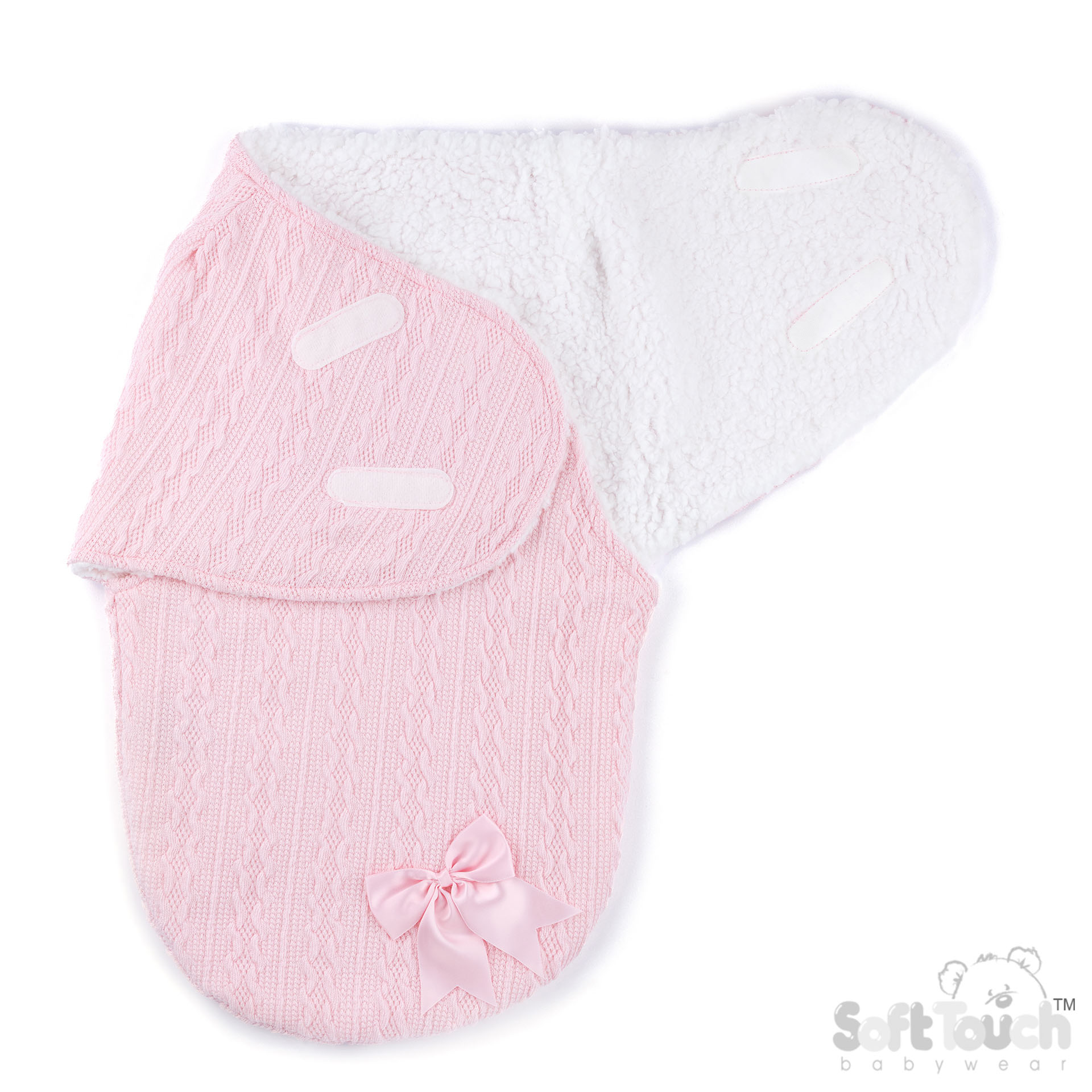 Pink Cable Swaddle Wrap w/Bow : SW188-P