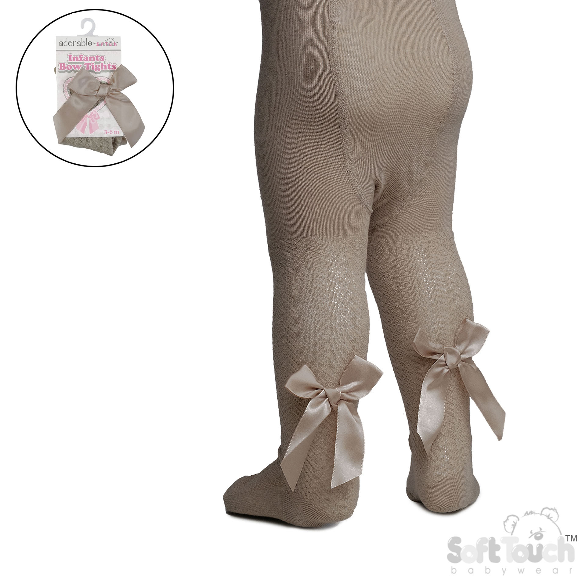 Biscuit 'Adorable' Jaquard Tights w/Long Bow : T120-BI