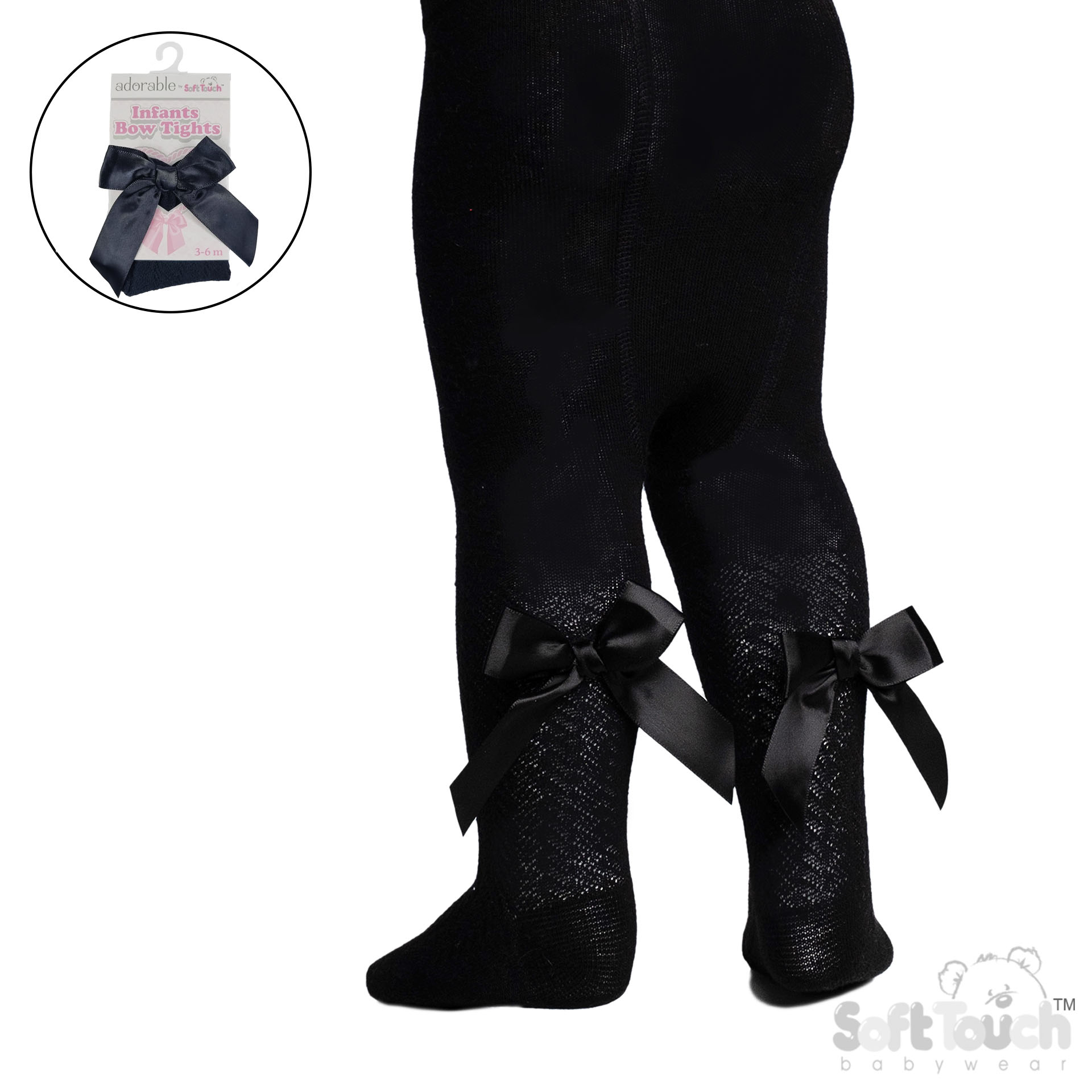 Black 'Adorable' Jaquard Tights w/Long Bow : T120-BLK