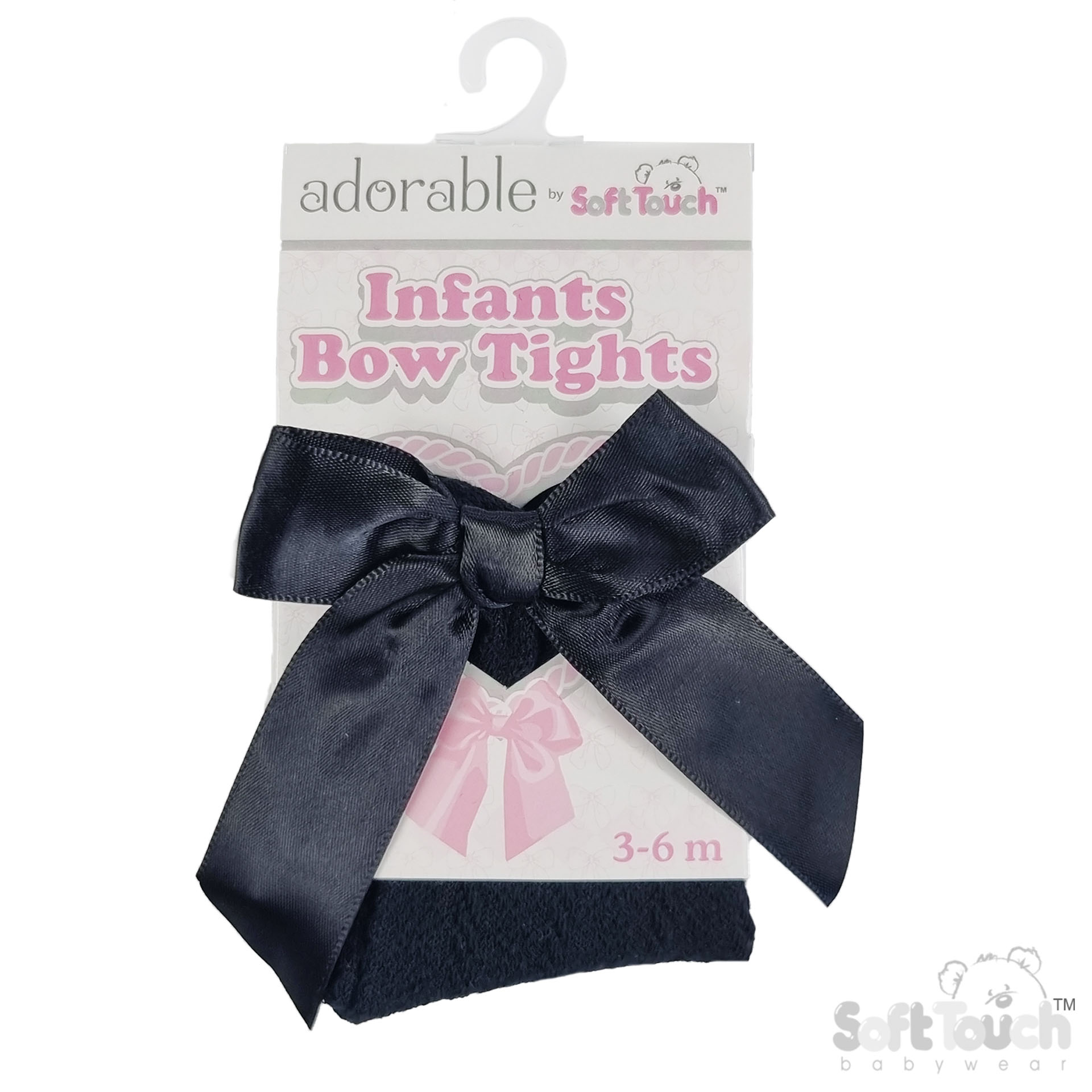 Black 'Adorable' Jaquard Tights w/Long Bow : T120-BLK