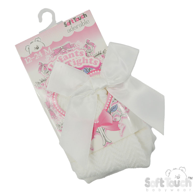 Cream 'Adorable' Jaquard Tights W/Long Bow No. T120-C