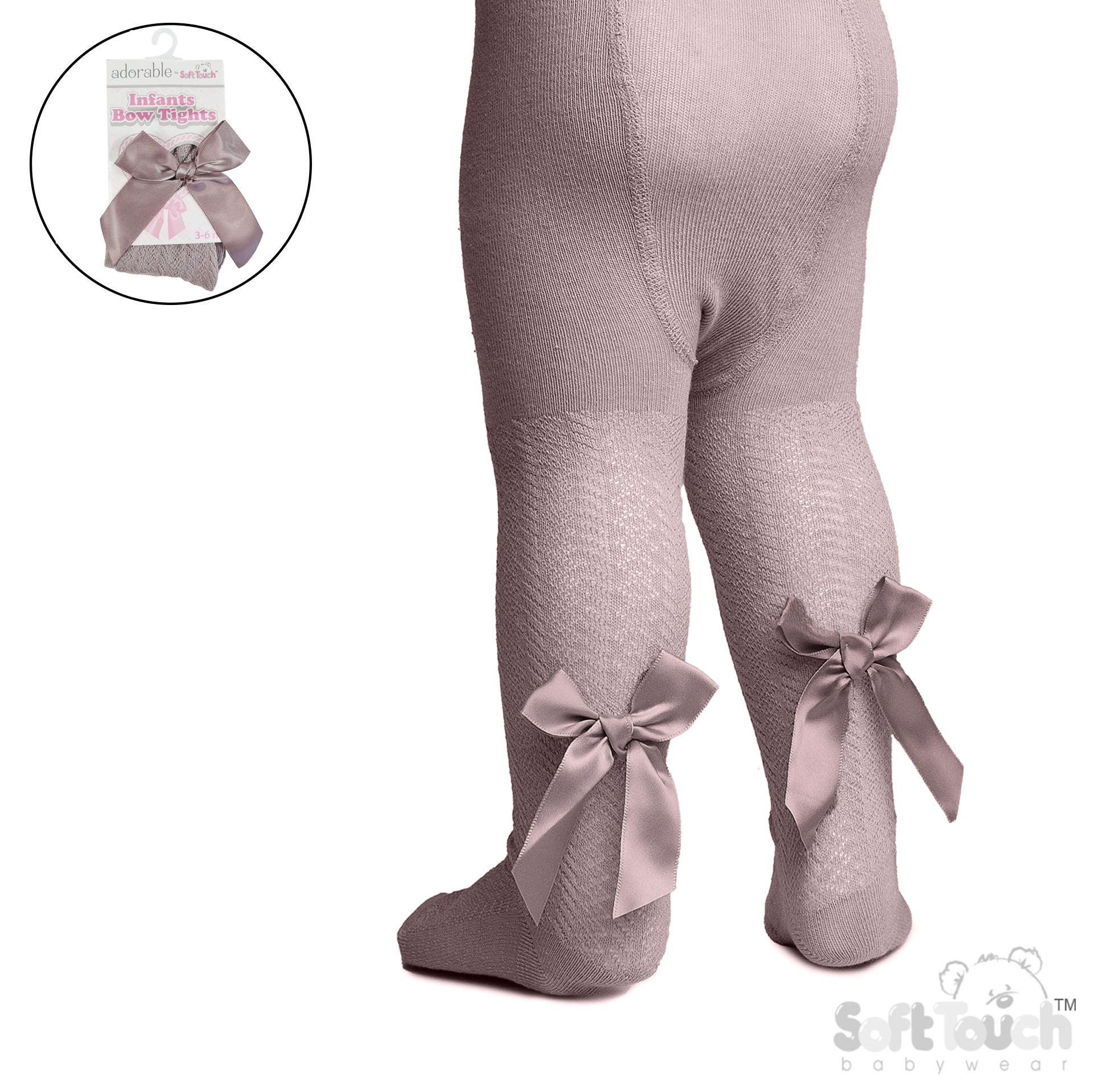 Dusty Pink 'Adorable' Jaquard Tights w/Long Bow : T120-DP