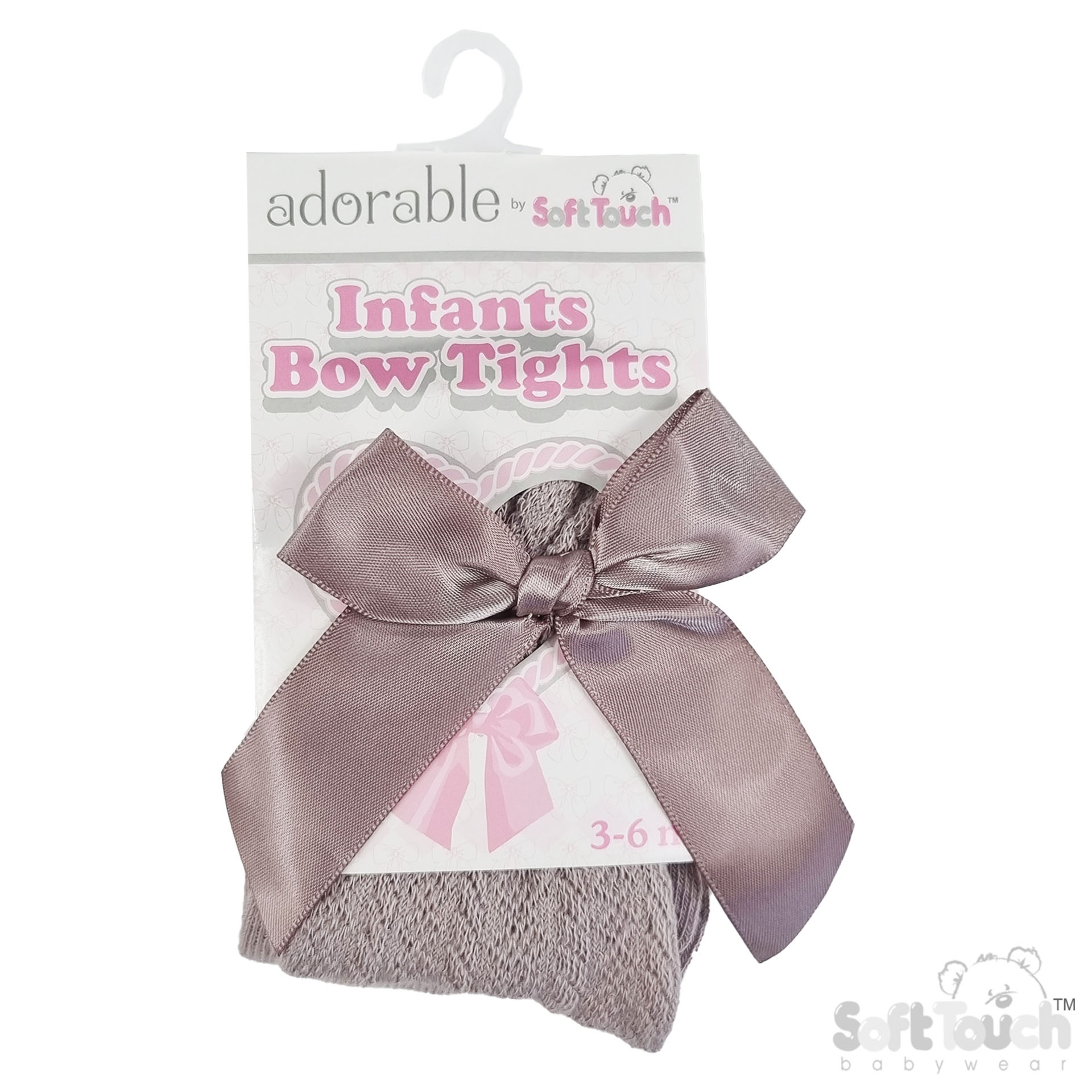 Dusty Pink 'Adorable' Jaquard Tights w/Long Bow : T120-DP
