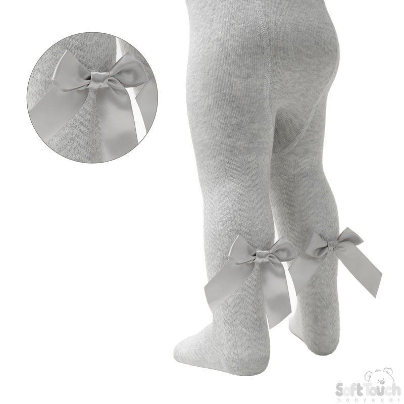 Grey 'Adorable' Jaquard Tights W/Long Bow No. T120-G