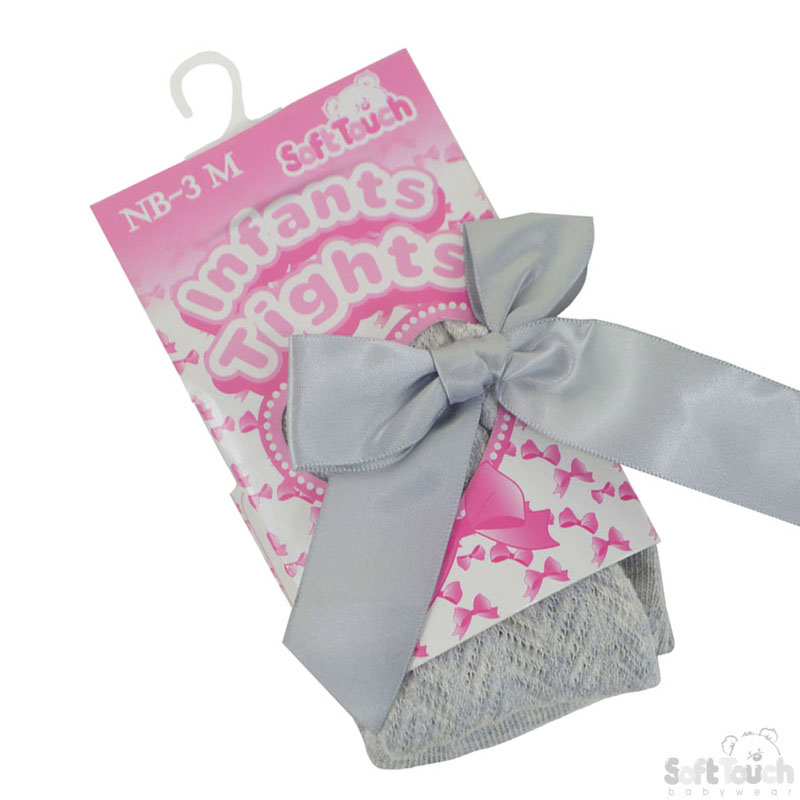Grey 'Adorable' Jaquard Tights W/Long Bow No. T120-G