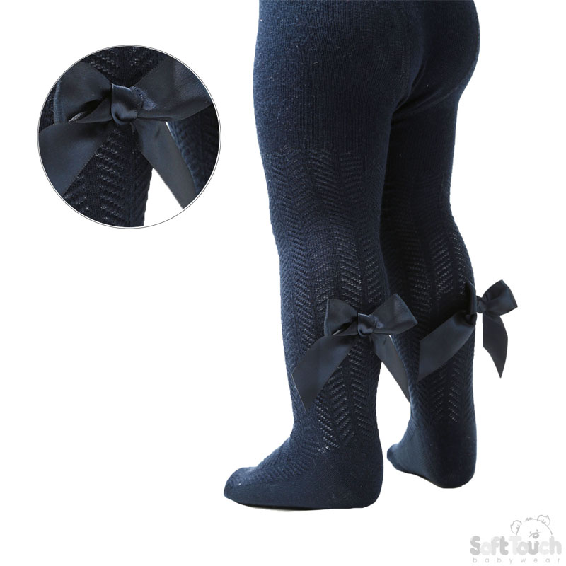 Navy 'Adorable' Chevron Tights W/Long Bow No. T120-N