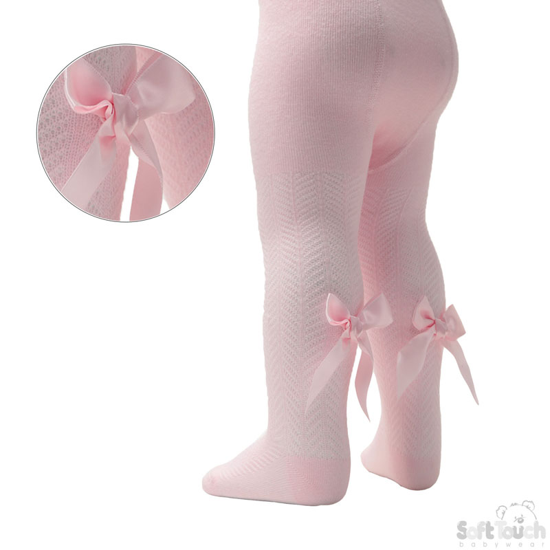 Pink Cheveron Tights W/Long Bow No. T120-P-NB-3