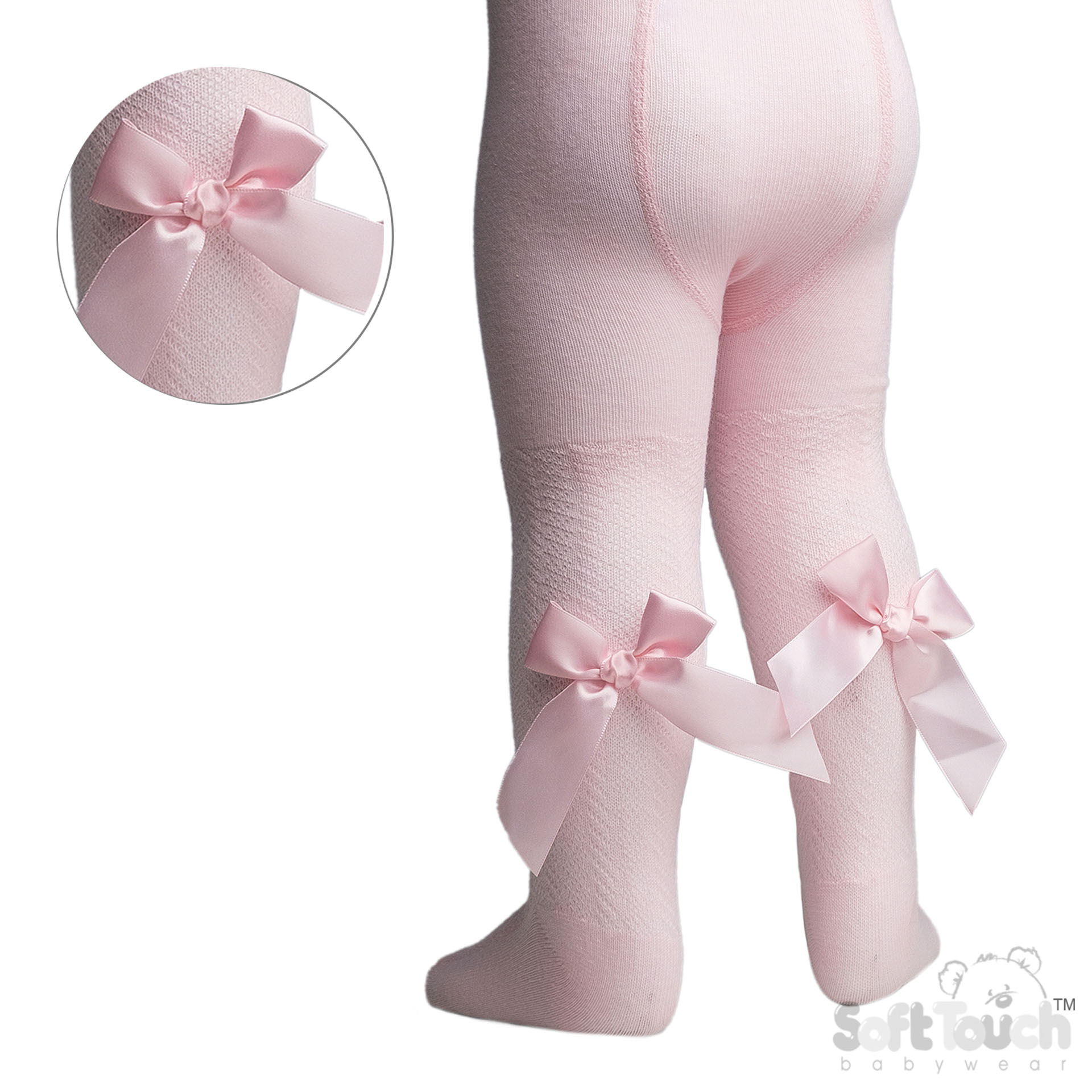 Pink 'Adorable' Jaquard Tights W/Long Bow No. T120-P