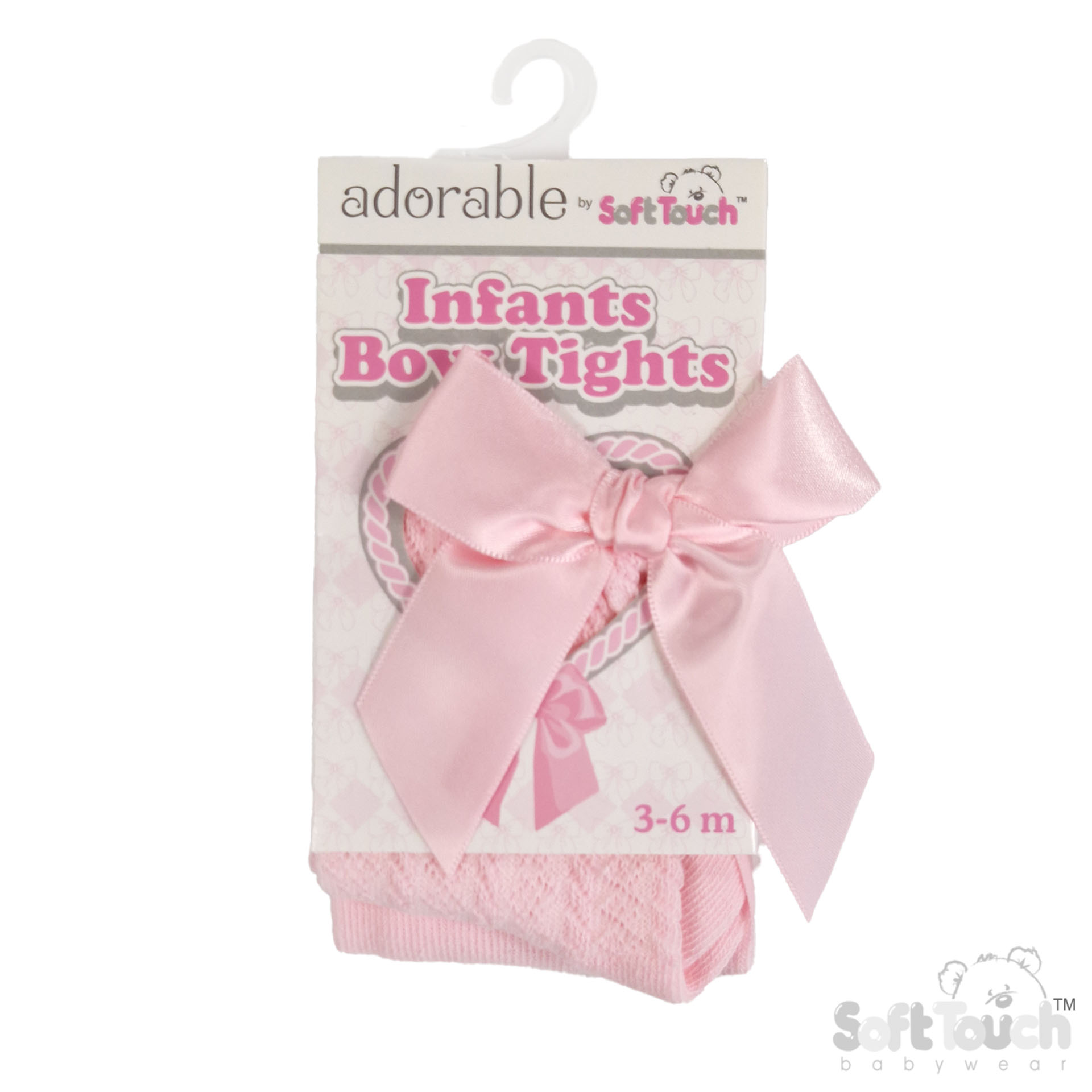 Pink 'Adorable' Jaquard Tights W/Long Bow No. T120-P