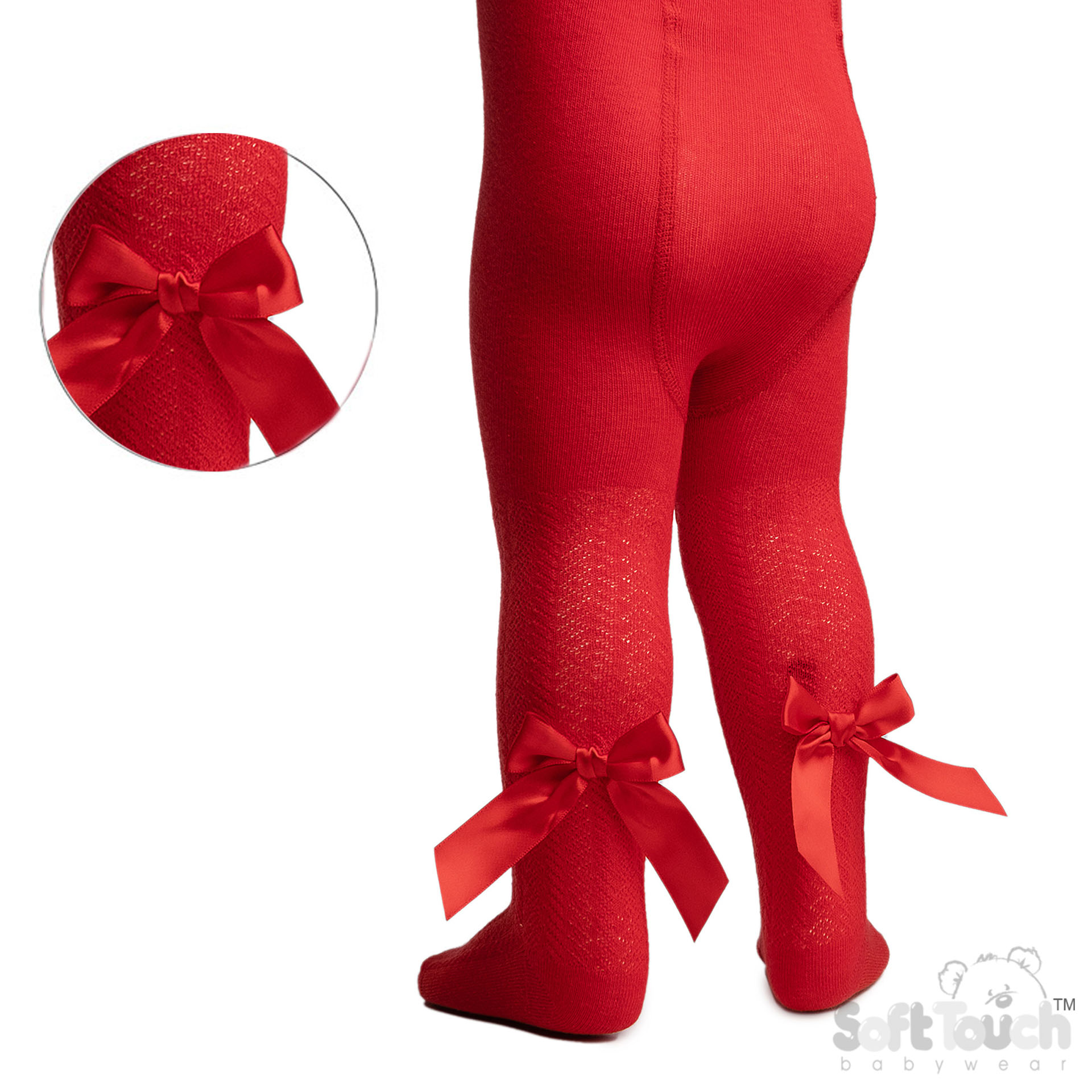 Red 'Adorable' Jaquard Tights W/Long Bow No. T120-R