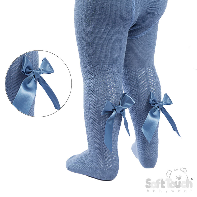Steel Blue 'Adorable' Chevron Tights w/Long Bow : T120-SB