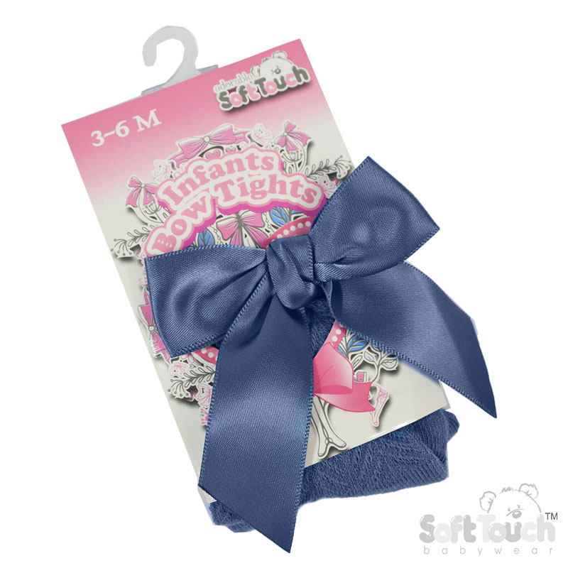 Steel Blue 'Adorable' Chevron Tights w/Long Bow : T120-SB