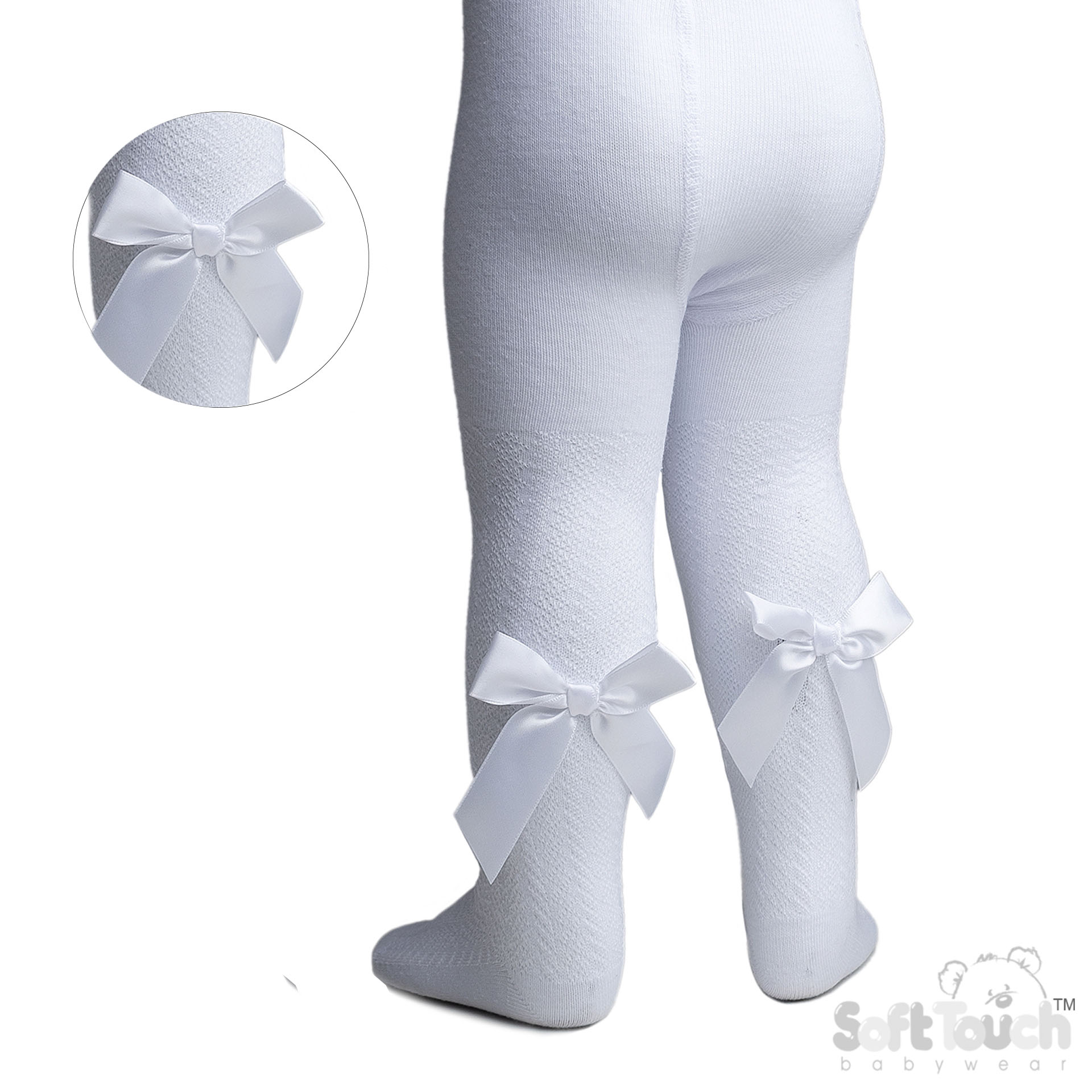 White Jaquard Tights W/Long Bow No. T120-W-NB-3