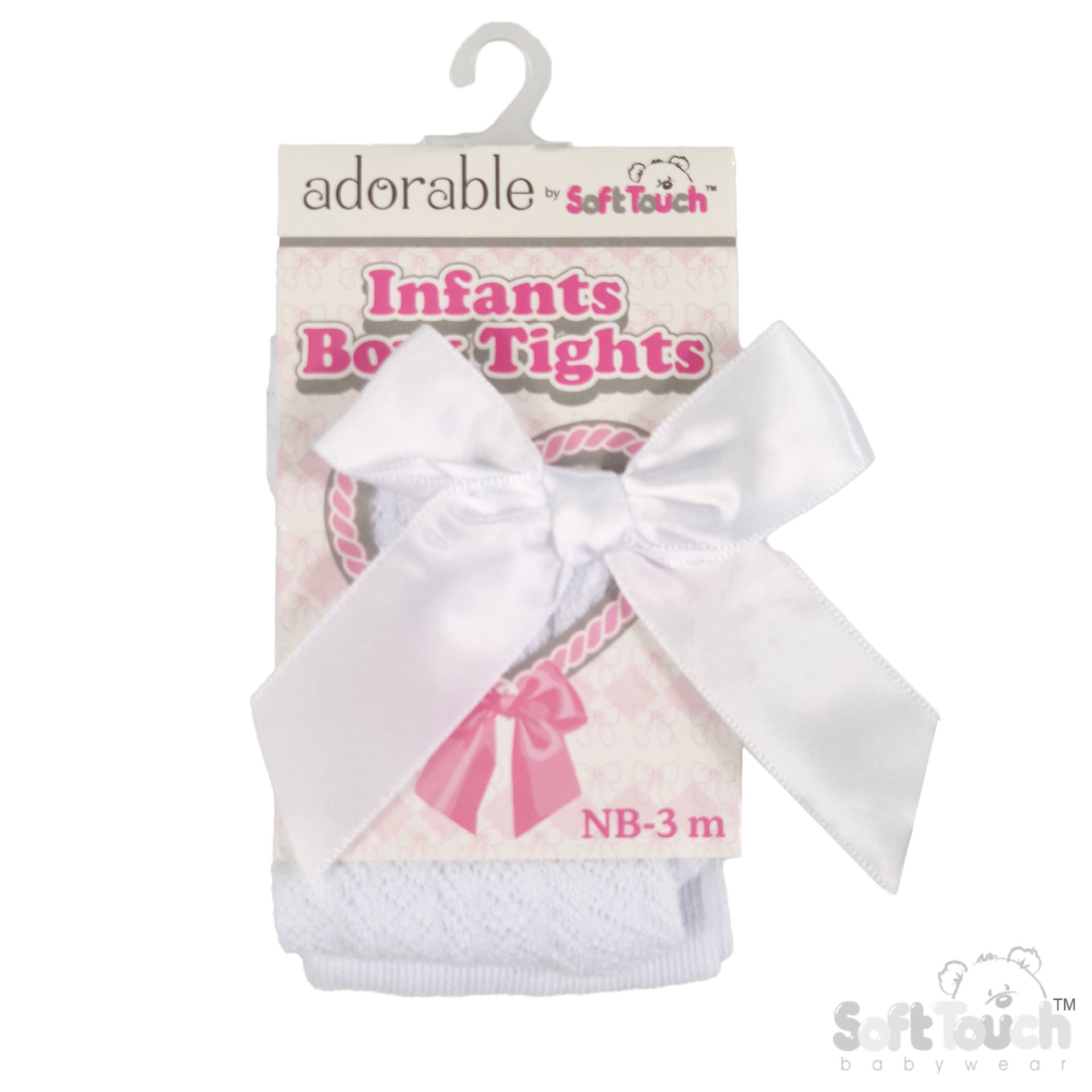 White Jaquard Tights W/Long Bow No. T120-W-NB-3