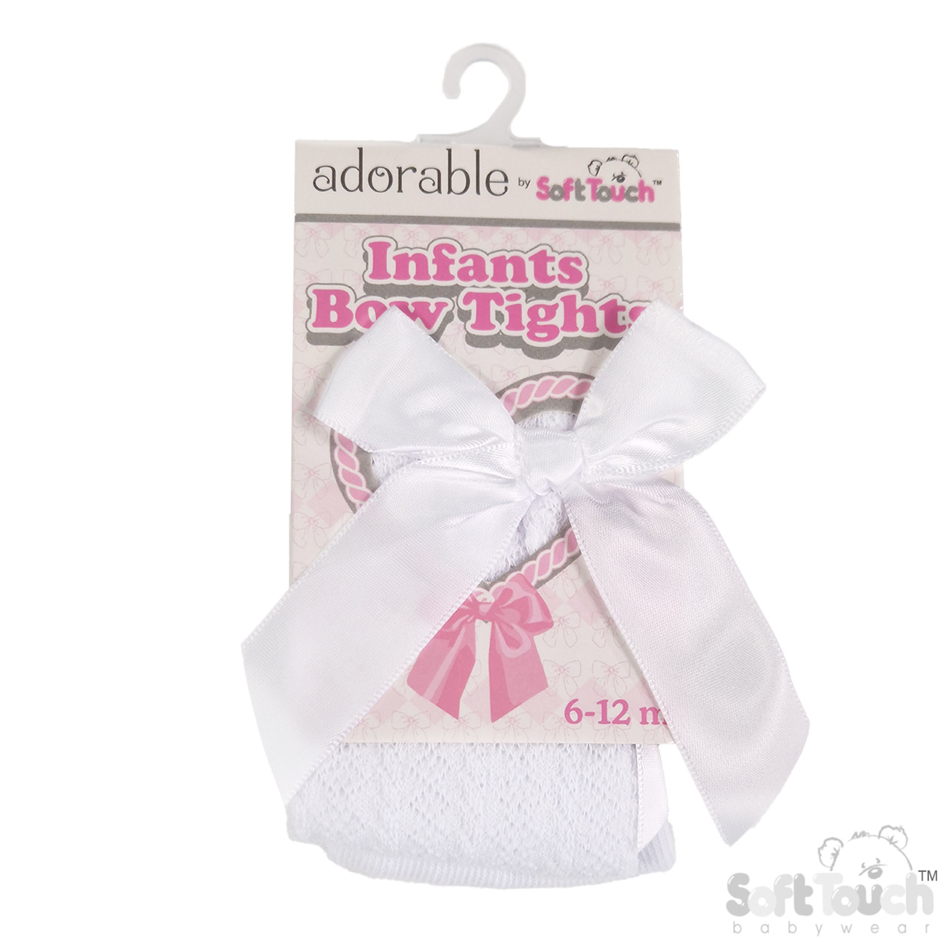 White 'Adorable' Jaquard Tights W/Long Bow No. T120-W