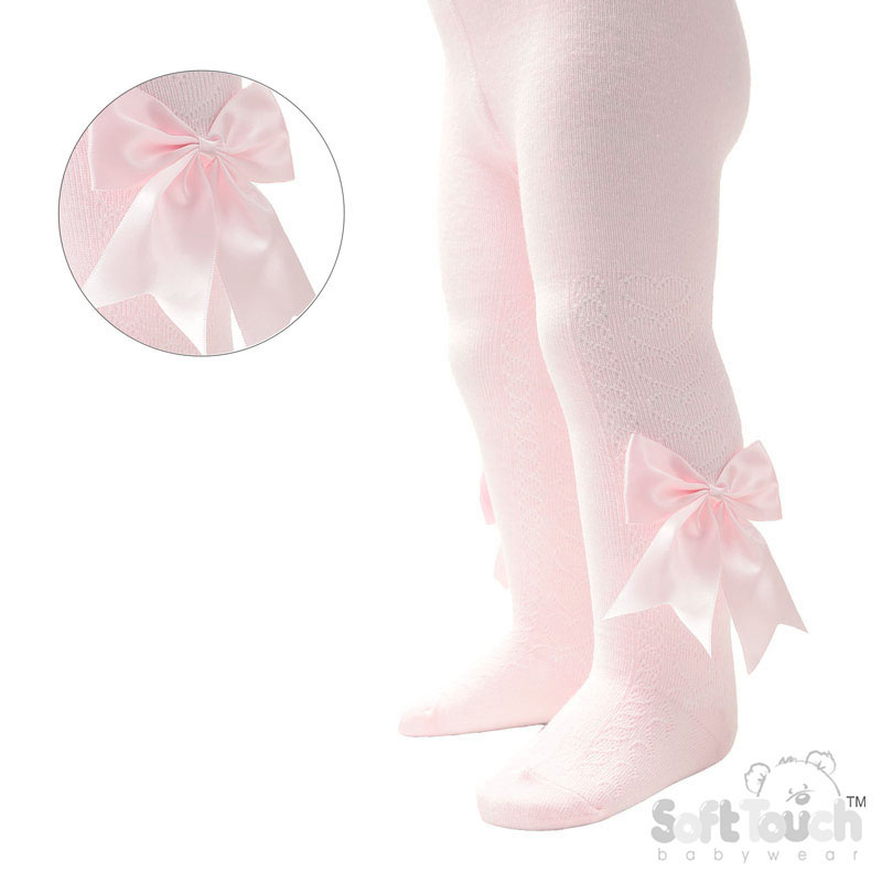 Baby Pink Heart Tights W/Large Bow No. T122-BP