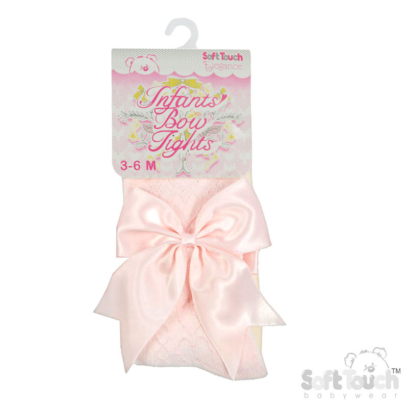 Baby Pink Heart Tights W/Large Bow No. T122-BP