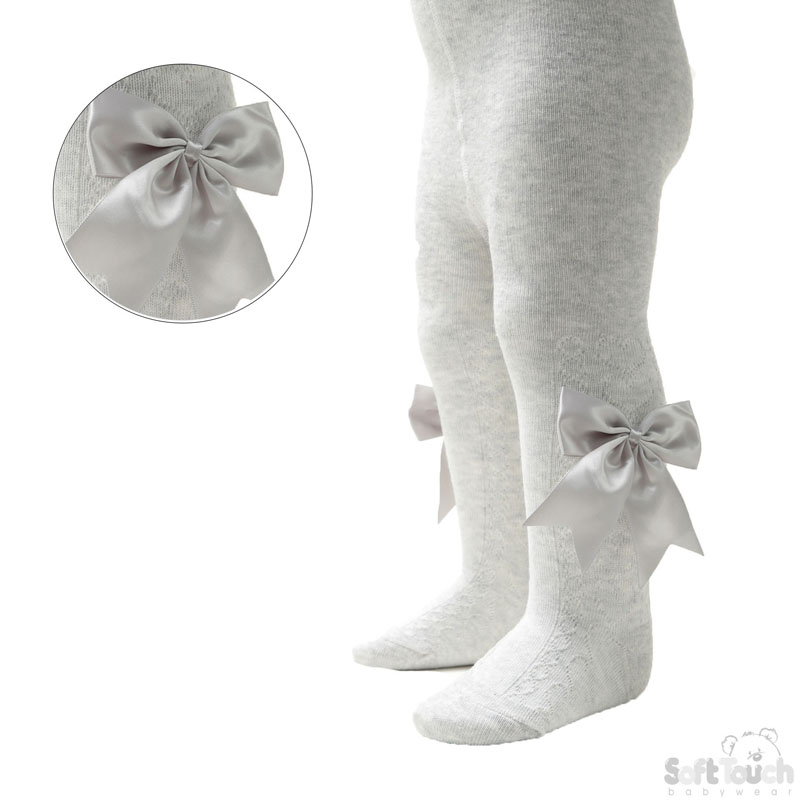 Grey Heart Tights W/Large Bow No. T122-G