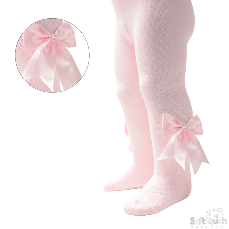 Pink Heart Tights W/Large Bow No. T122-P-NB-3